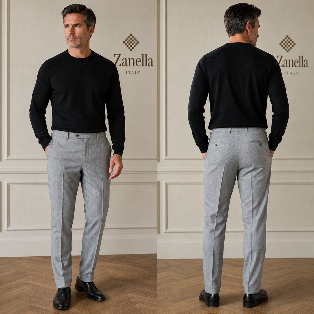 Zanella Todd‎ Mens 36 Grey Glen Plaid 100% Wool Pleated Front Dress Pants Italy